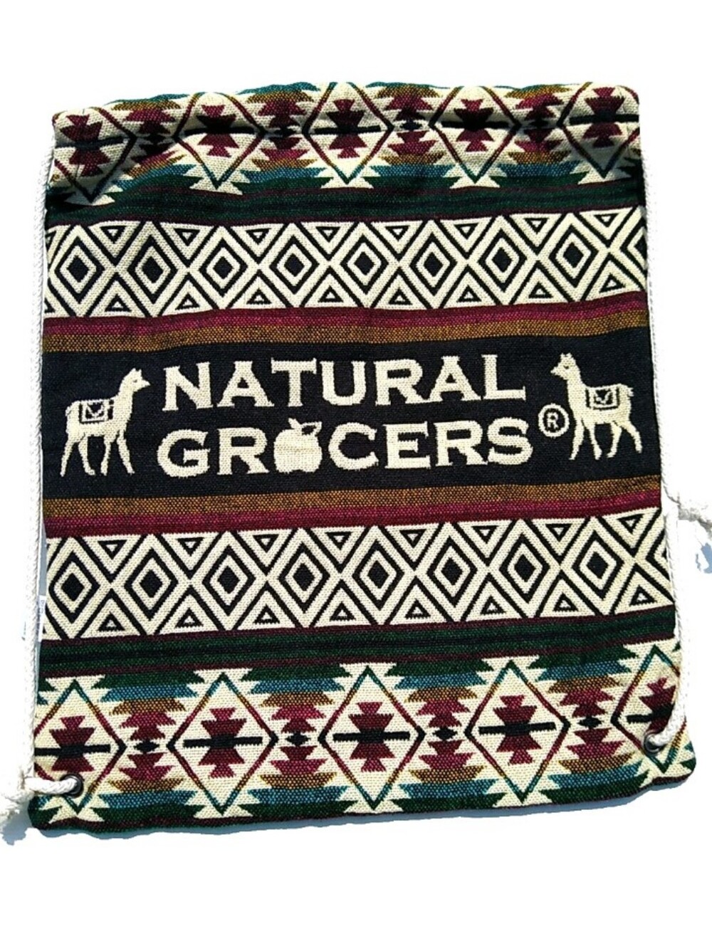 Alpaca Wool Drawstring Backpack Bag, Knit Wove In Ecuador, Llama Tribal Tote NEW